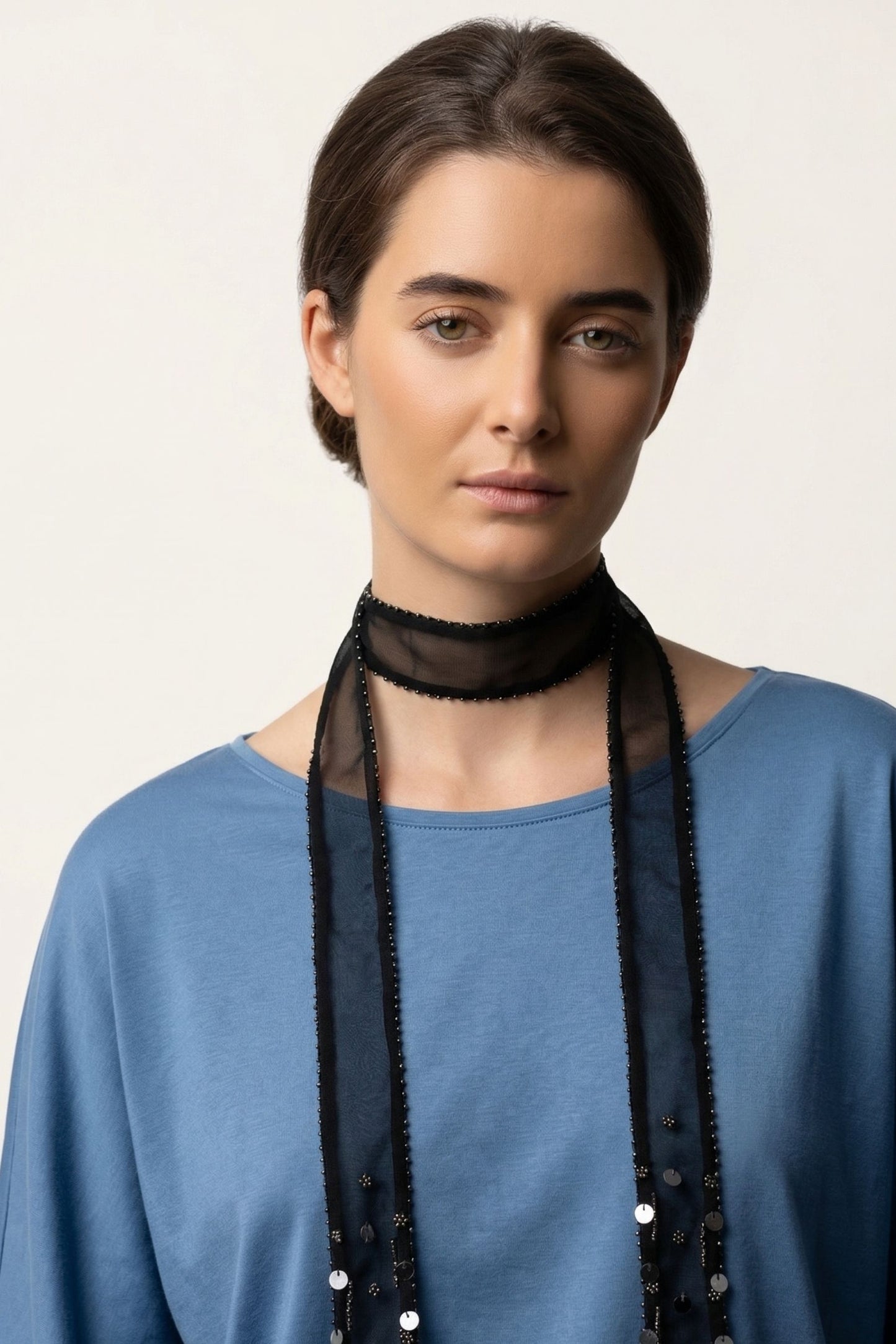 Collar Organza Espejos Negro