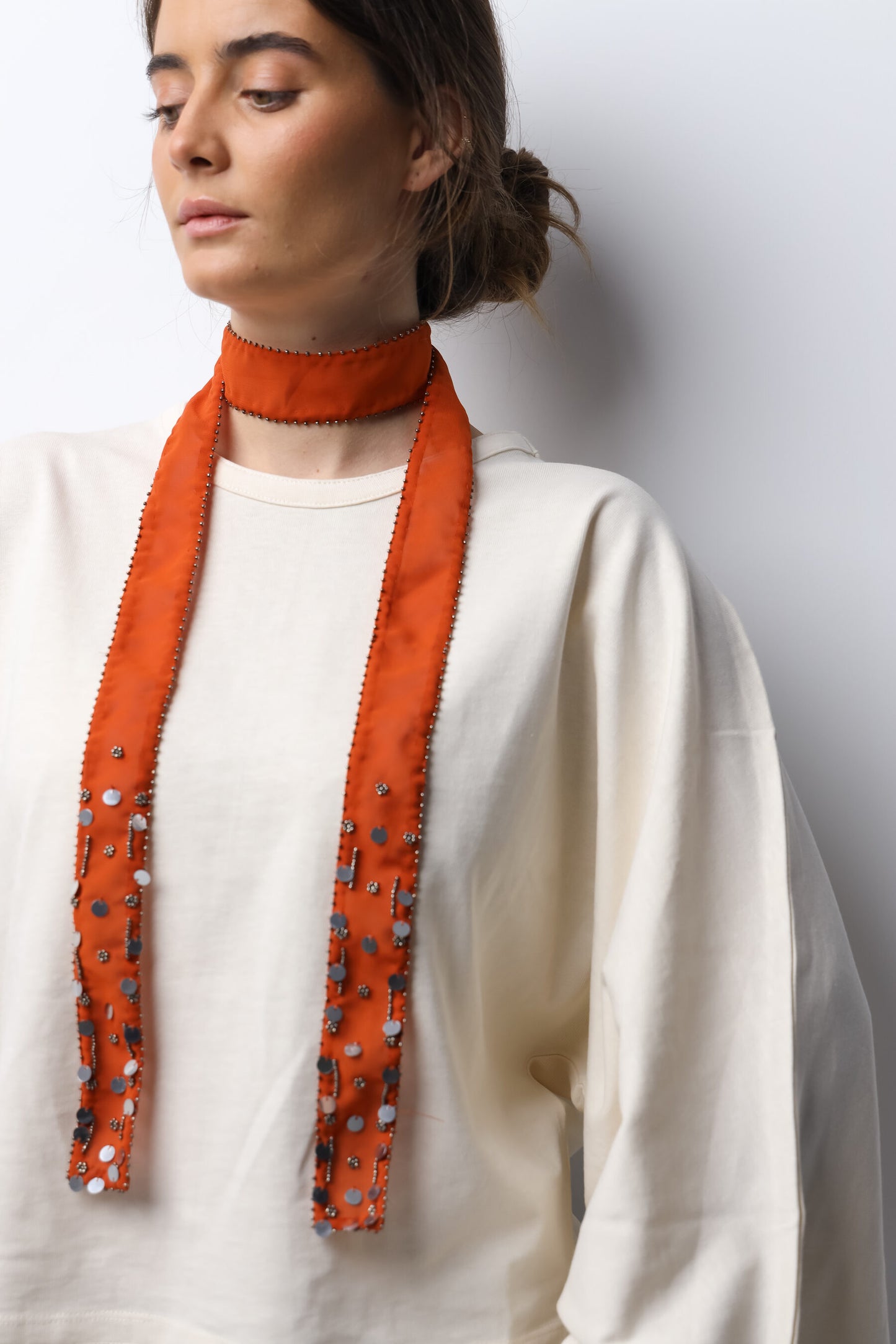 Collar Organza Espejos Naranja