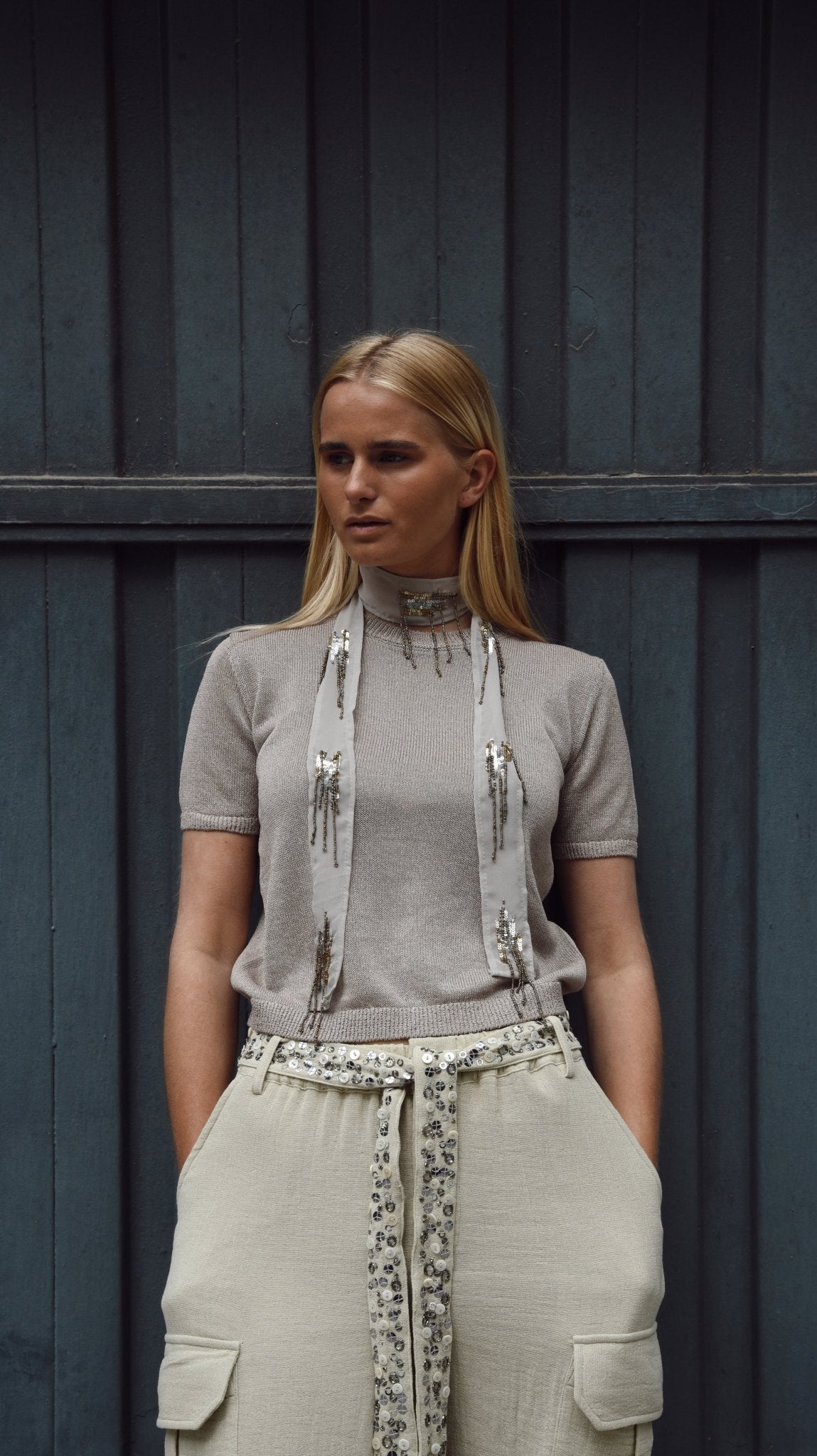 Collar Organza Flecos Gris - Bybel - brand