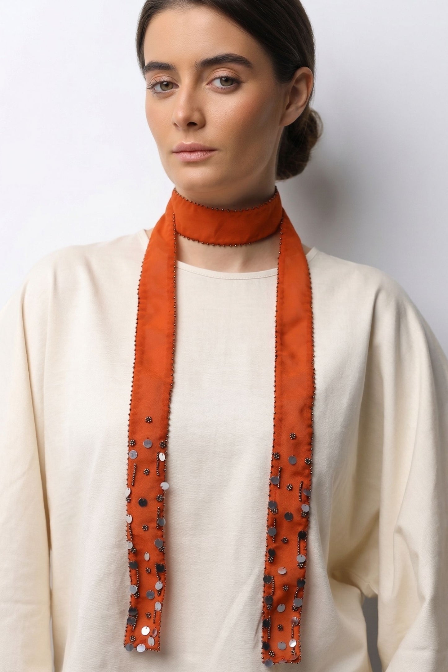 Collar Organza Espejos Naranja