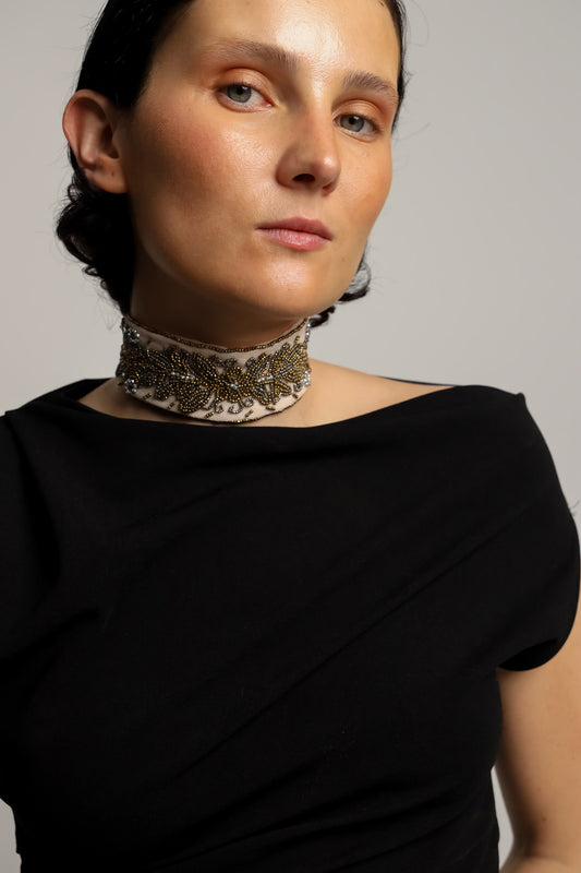 Choker Bordado Rosa Polvo