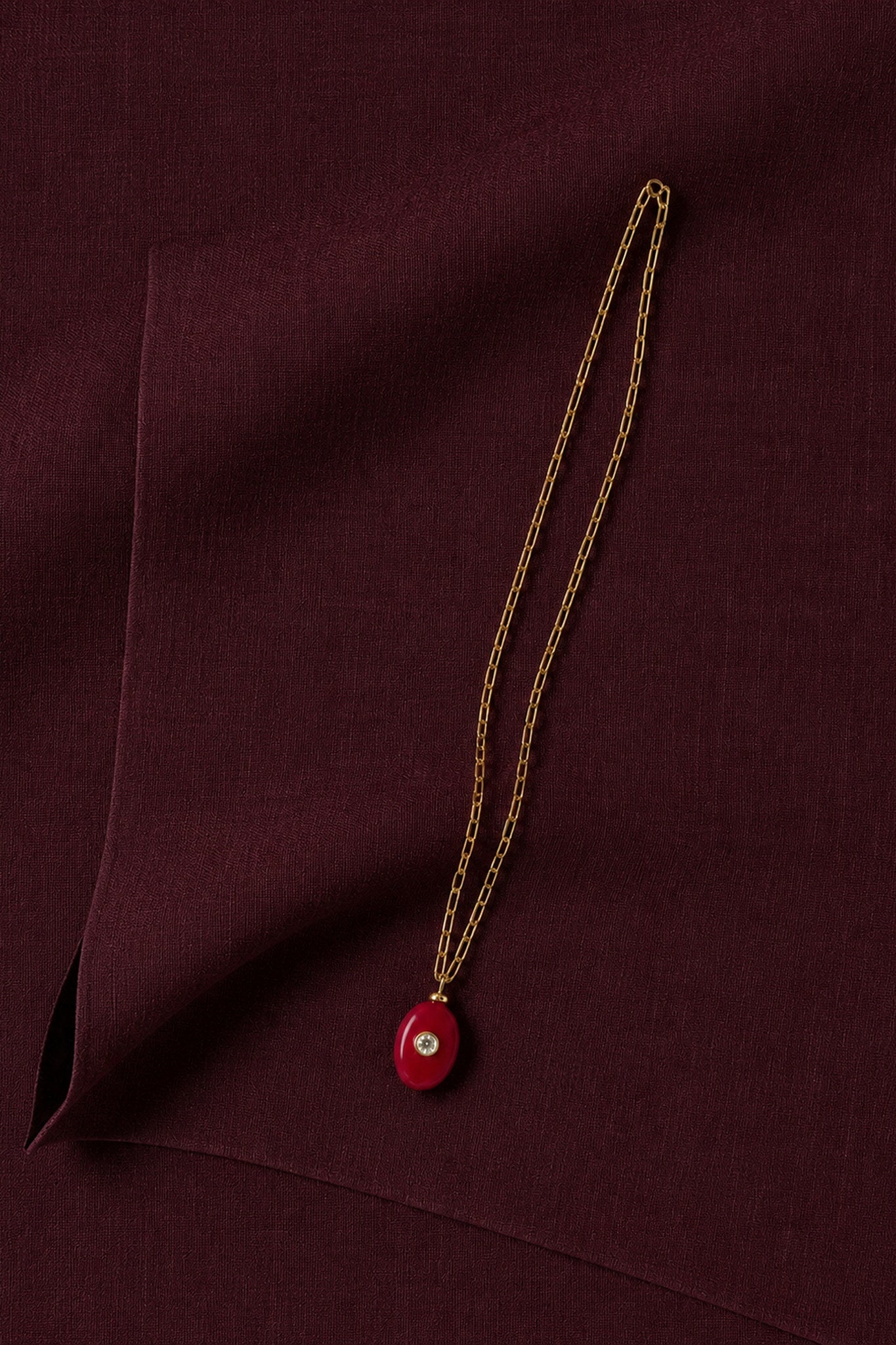 Collar Largo Piedra Rojo Ovalado