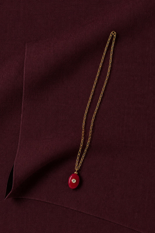 Collar Largo Piedra Rojo Ovalado