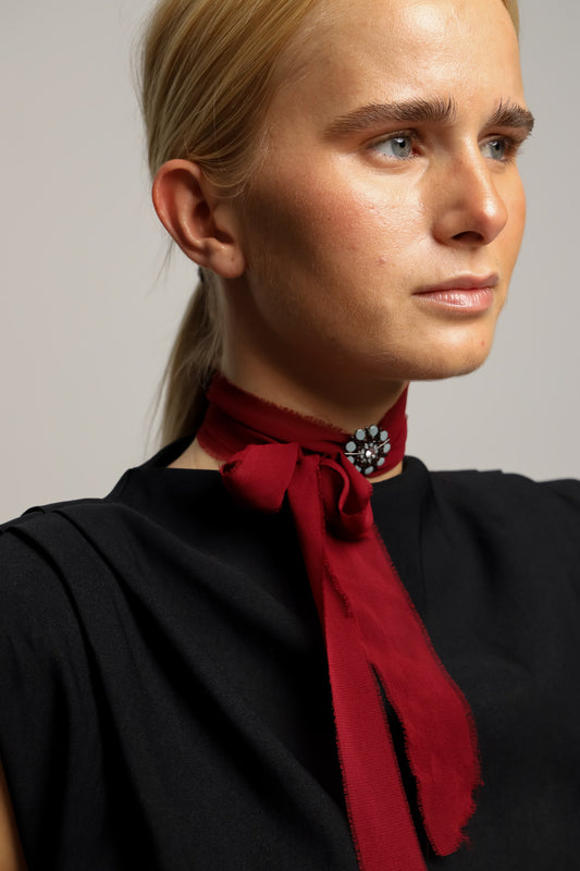 Collar Organza Botón Celeste