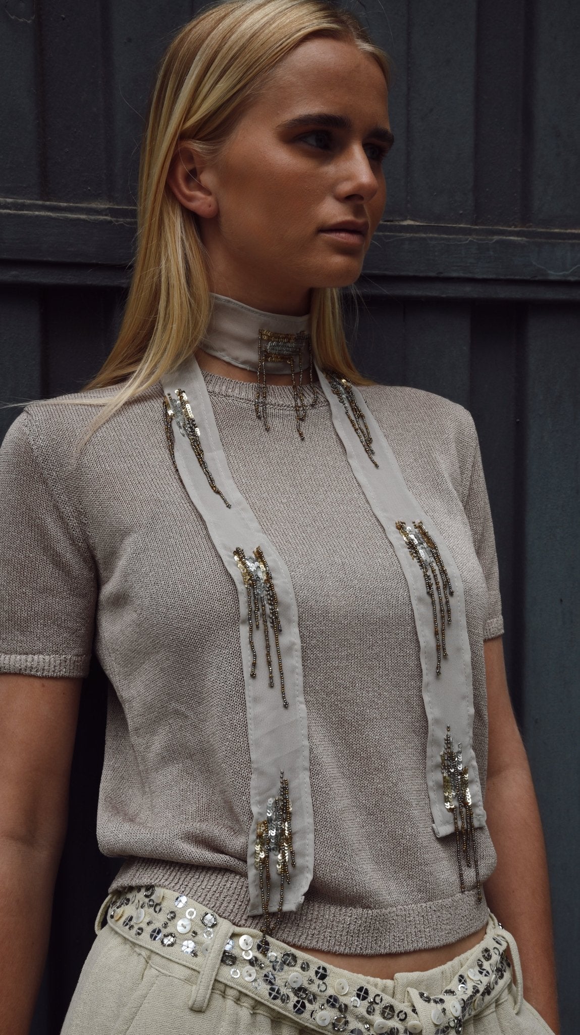 Collar Organza Flecos Gris - Bybel - brand