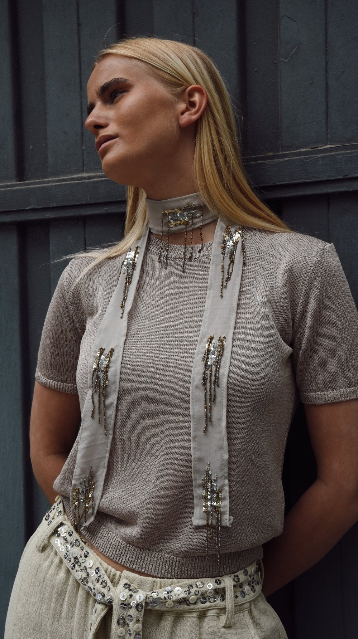 Collar Organza Flecos Gris - Bybel - brand
