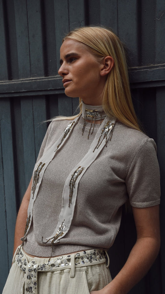 Collar Organza Flecos Gris - Bybel - brand
